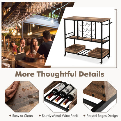 3-Tier Bar Cart On Wheels With Glass Racks, Brown Baker's Racks at Gallery Canada