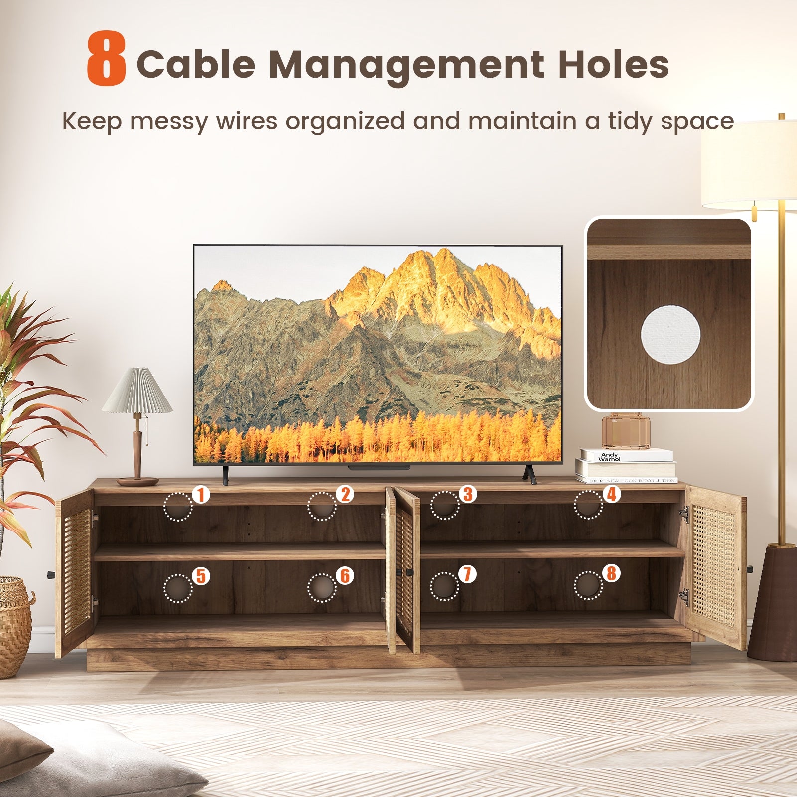 Farmhouse TV Stand For 75 Inch TVs, 2 Cabinets, Oak Entertainment Centers & TV Stands at Gallery Canada