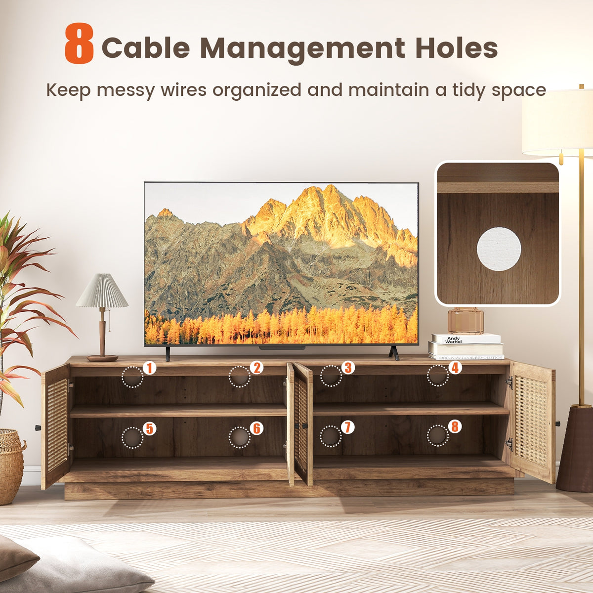 Farmhouse TV Stand For 75 Inch TVs, 2 Cabinets, Oak Entertainment Centers & TV Stands at Gallery Canada