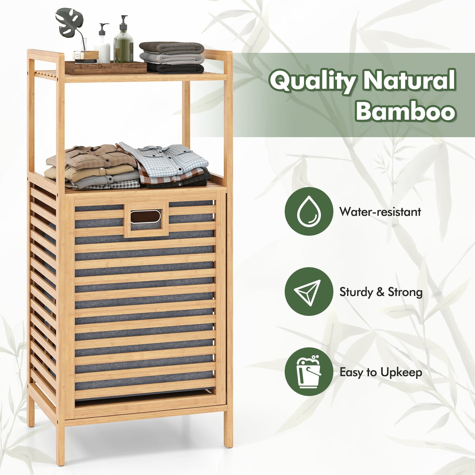 Bamboo Tilt Out Laundry Hamper, Foldable Removable Basket, Gray Laundry Baskets at Gallery Canada