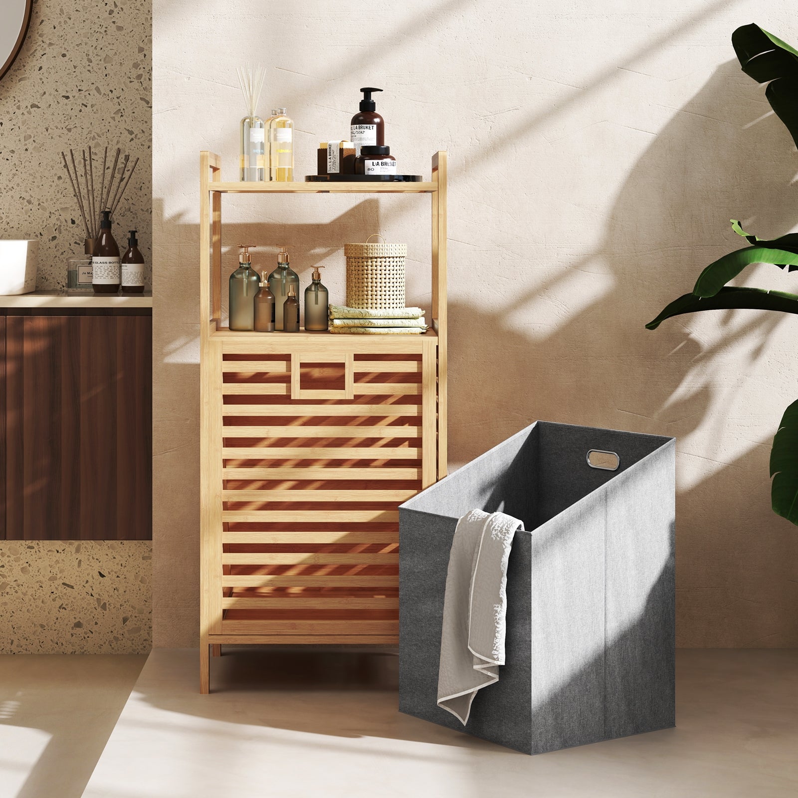 Bamboo Tilt Out Laundry Hamper, Foldable Removable Basket, Gray Laundry Baskets at Gallery Canada