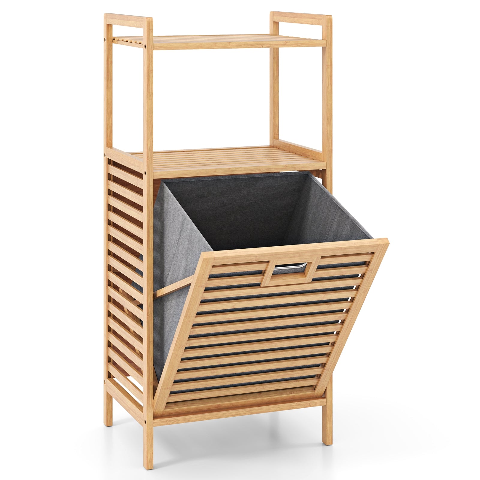Bamboo Tilt Out Laundry Hamper, Foldable Removable Basket, Gray Laundry Baskets at Gallery Canada
