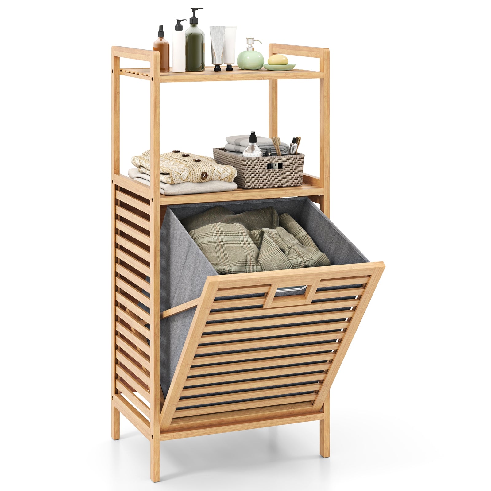 Bamboo Tilt Out Laundry Hamper, Foldable Removable Basket, Gray Laundry Baskets at Gallery Canada