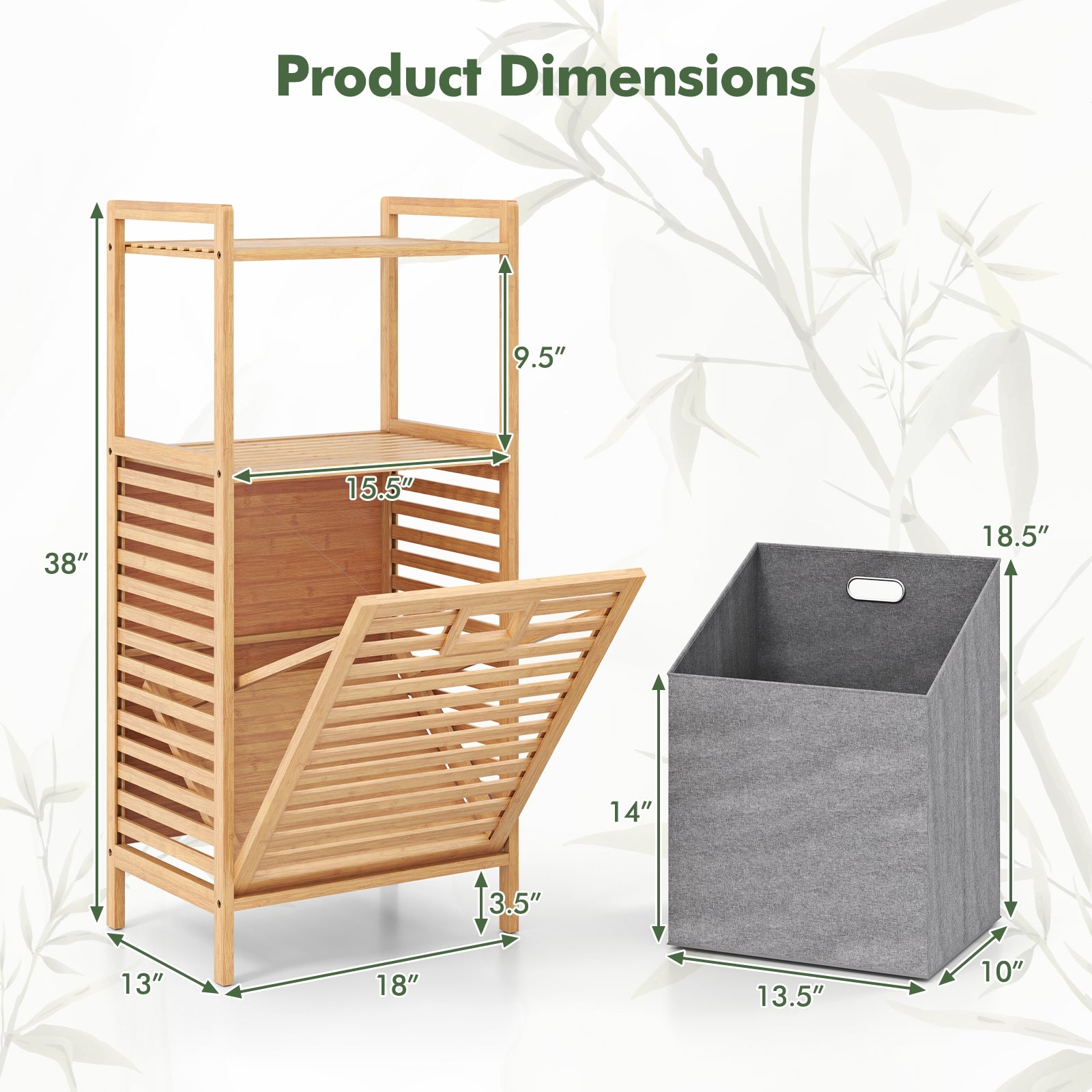 Bamboo Tilt Out Laundry Hamper, Foldable Removable Basket, Gray Laundry Baskets at Gallery Canada