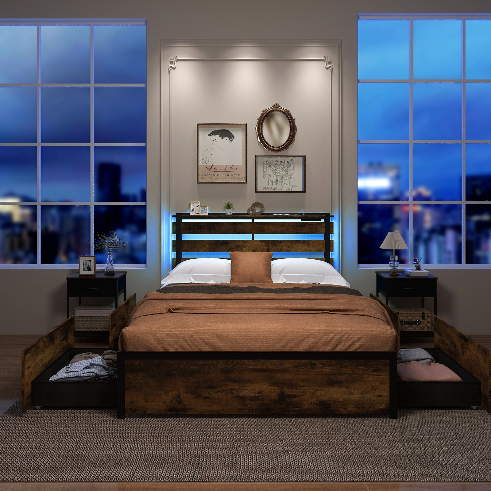 Full Size Bed Frame With Drawers, LED Lights, USB Ports Simple Bed Frame at Gallery Canada