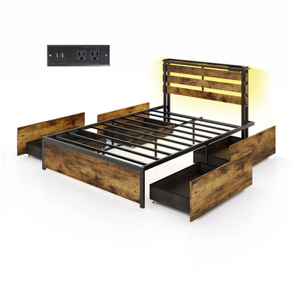 Full Size Bed Frame With Drawers, LED Lights, USB Ports Simple Bed Frame Options at Gallery Canada