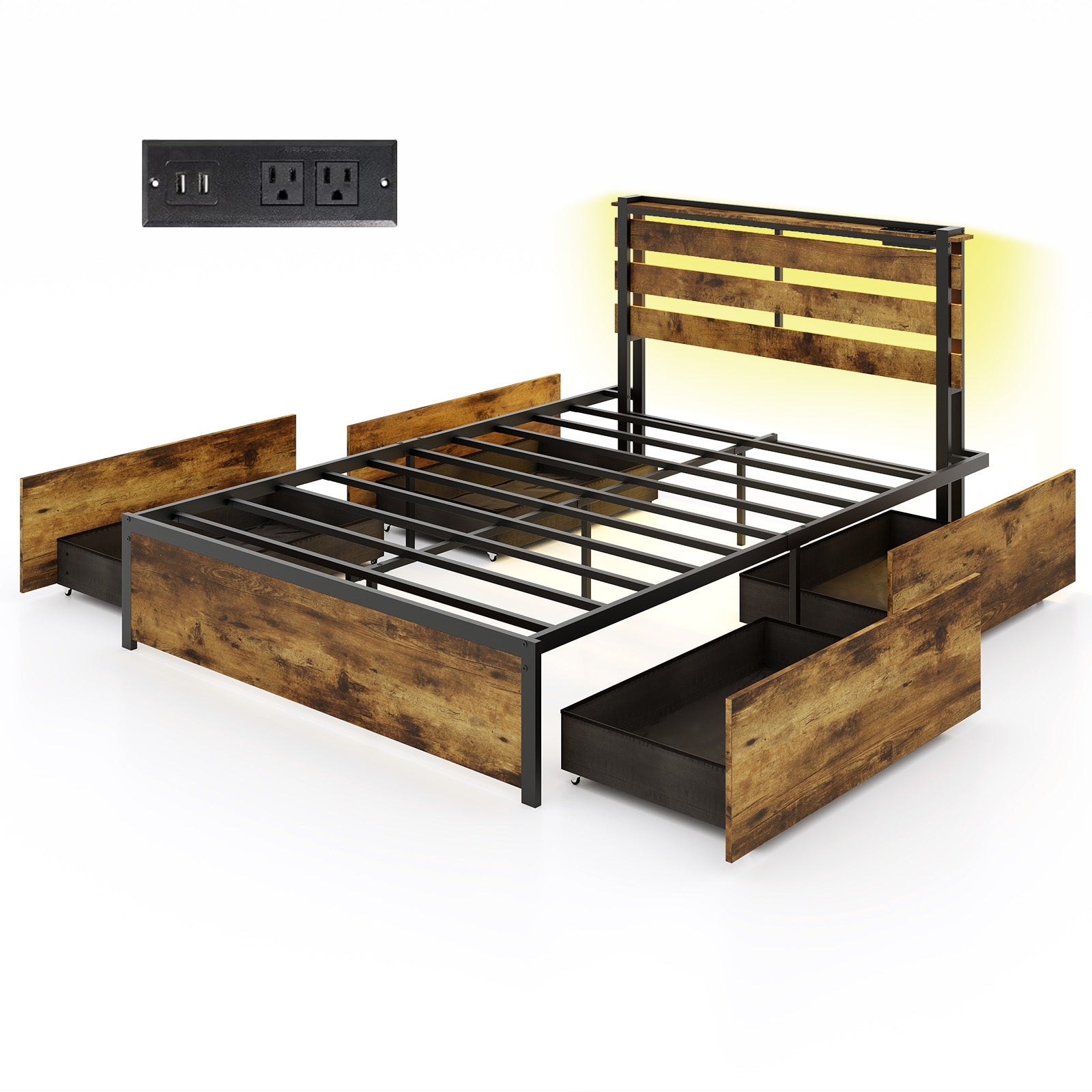 Full Size Bed Frame With Drawers, LED Lights, USB Ports Simple Bed Frame at Gallery Canada
