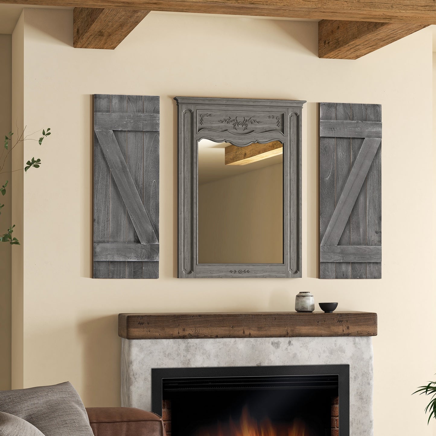 36 x 13 Inch Window Shutters Set of 2, Farmhouse Paulownia Wood, Dark Gray Decorative Accessories at Gallery Canada