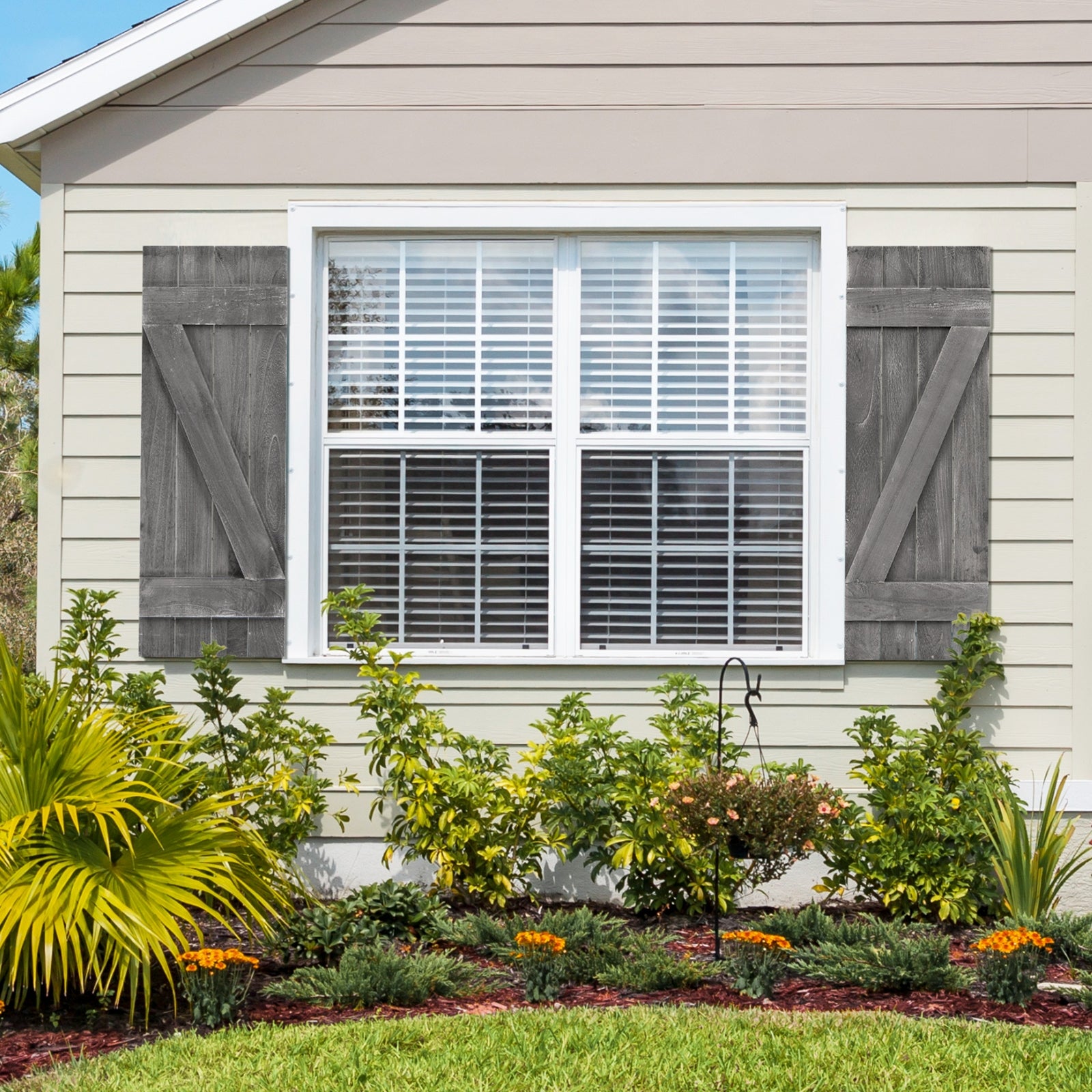 36 x 13 Inch Window Shutters Set of 2, Farmhouse Paulownia Wood, Dark Gray Decorative Accessories at Gallery Canada