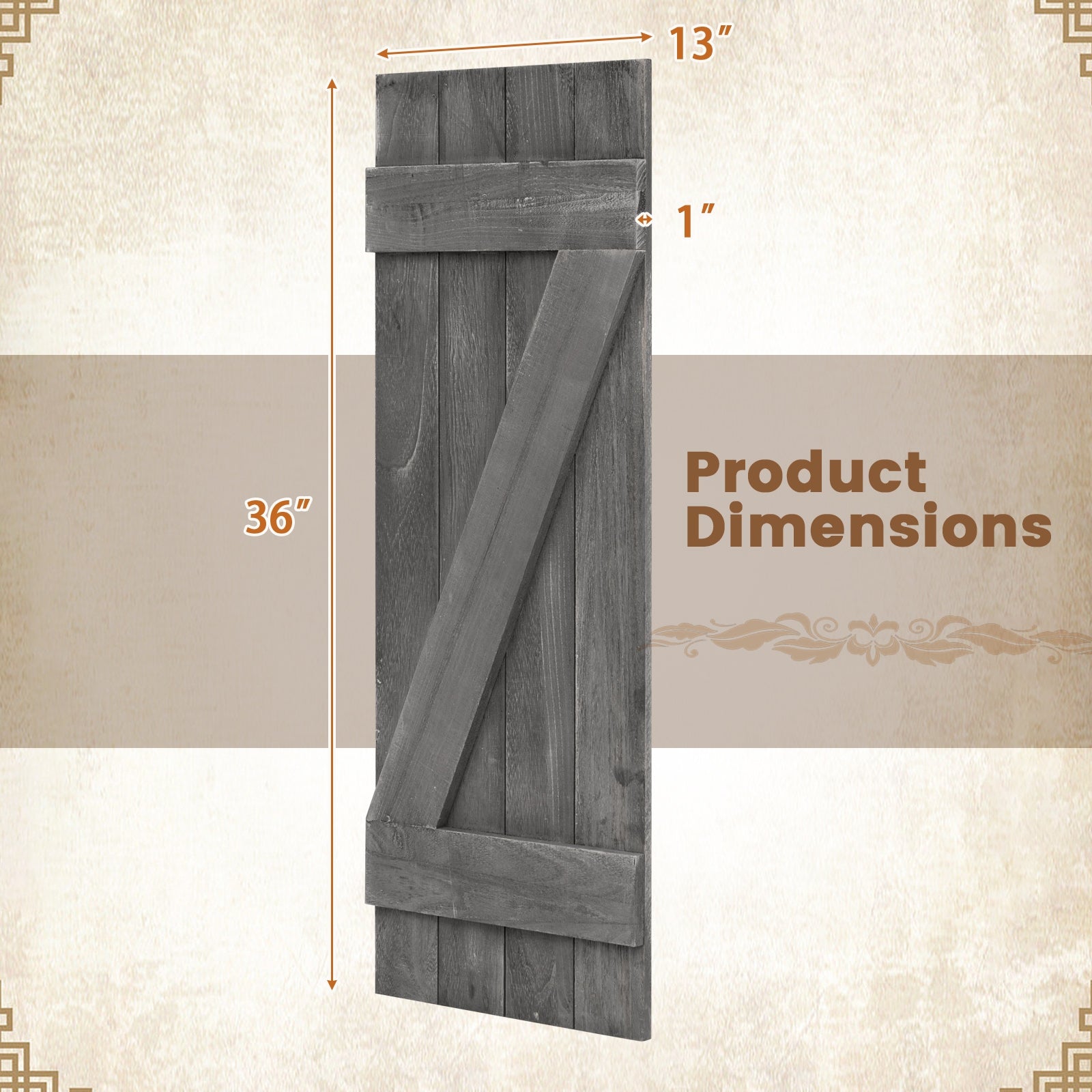 36 x 13 Inch Window Shutters Set of 2, Farmhouse Paulownia Wood, Dark Gray Decorative Accessories at Gallery Canada