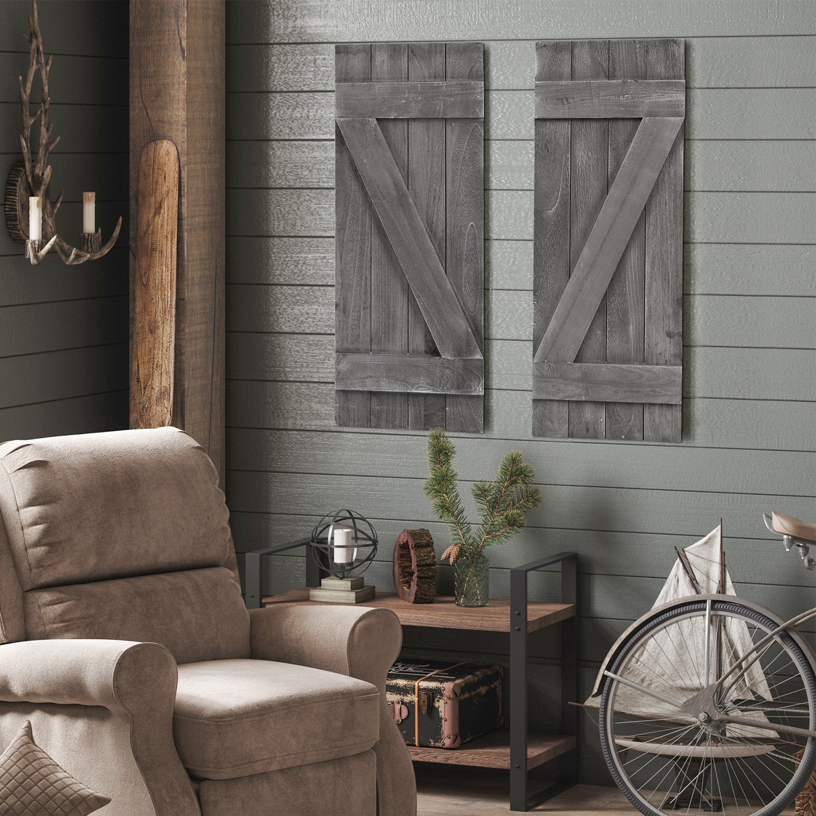 36 x 13 Inch Window Shutters Set of 2, Farmhouse Paulownia Wood, Dark Gray Decorative Accessories at Gallery Canada