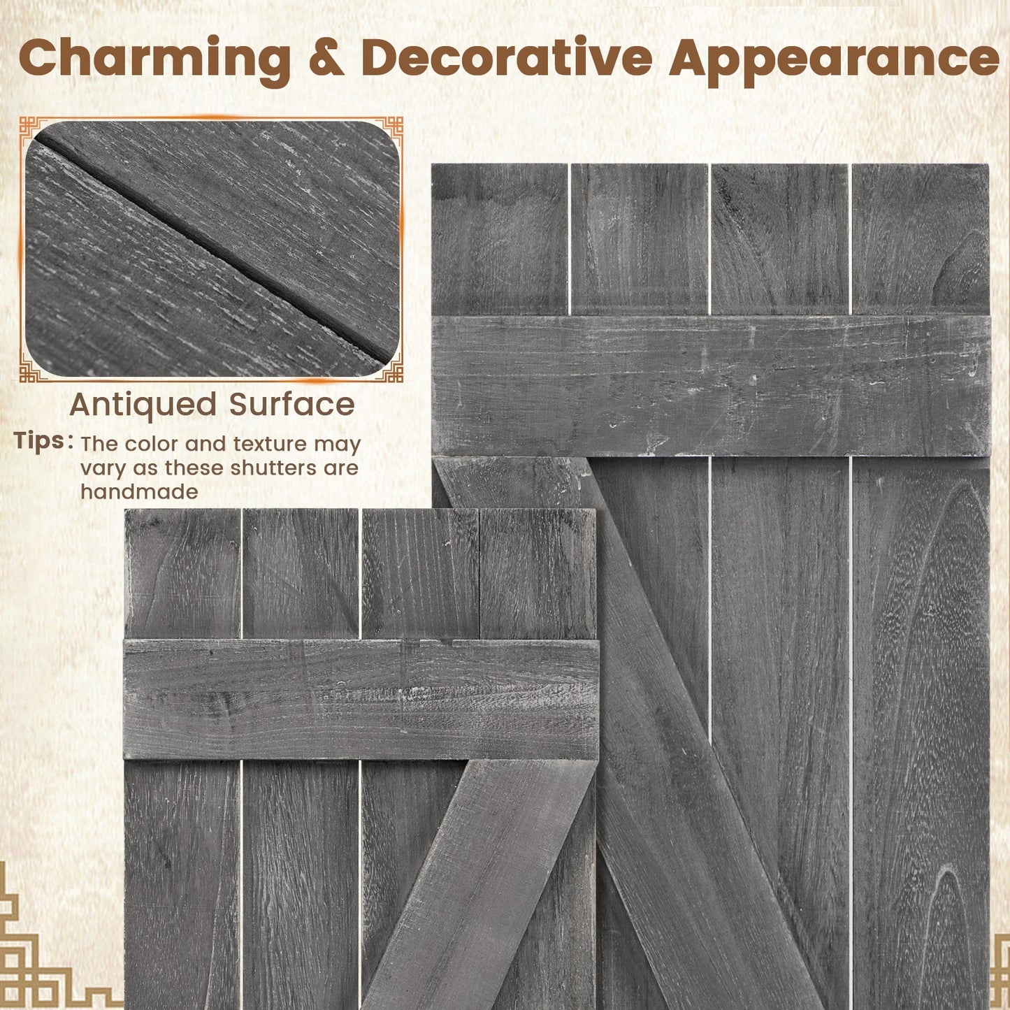 36 x 13 Inch Window Shutters Set of 2, Farmhouse Paulownia Wood, Dark Gray Decorative Accessories at Gallery Canada