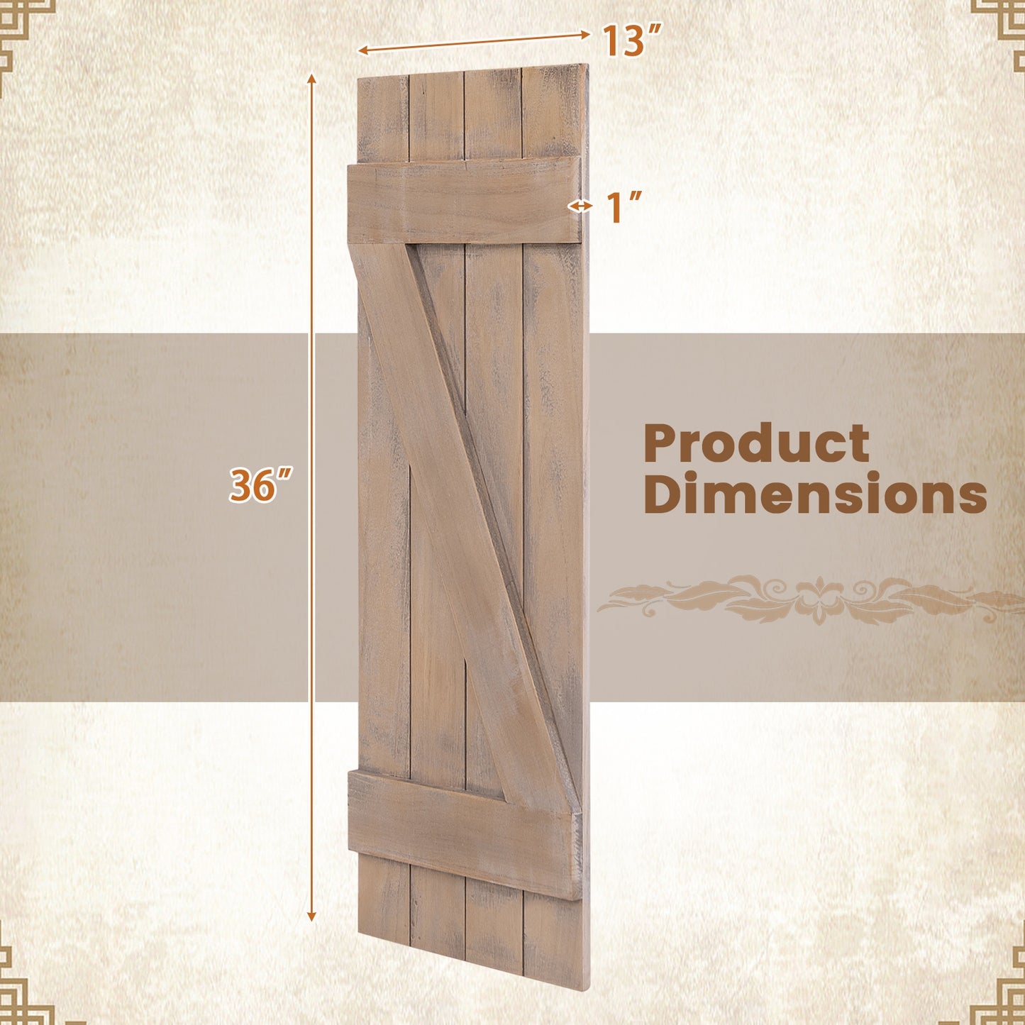 36 x 13 Inch Farmhouse Window Shutters, Set of 2, Light Brown Decorative Accessories at Gallery Canada