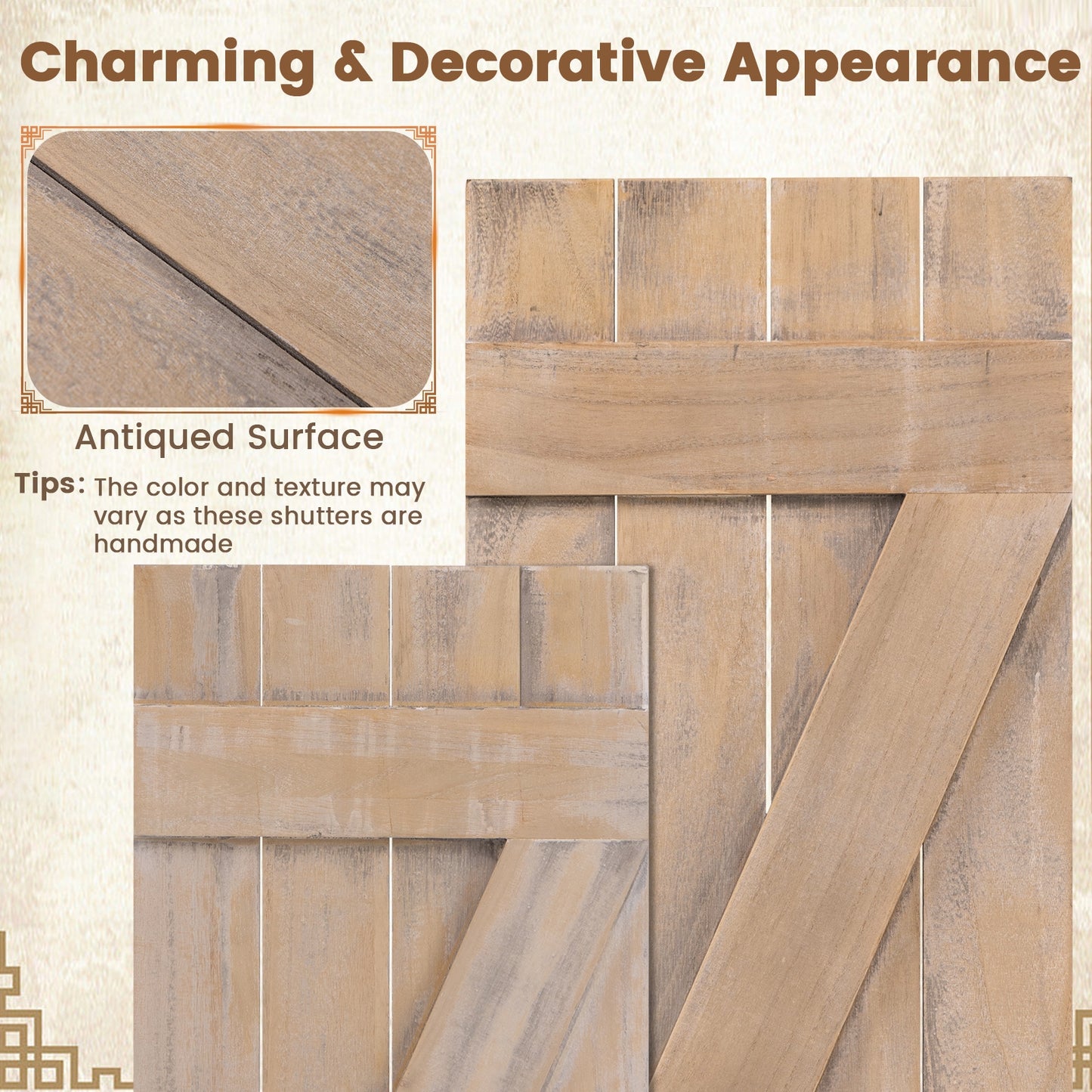 36 x 13 Inch Farmhouse Window Shutters, Set of 2, Light Brown Decorative Accessories at Gallery Canada