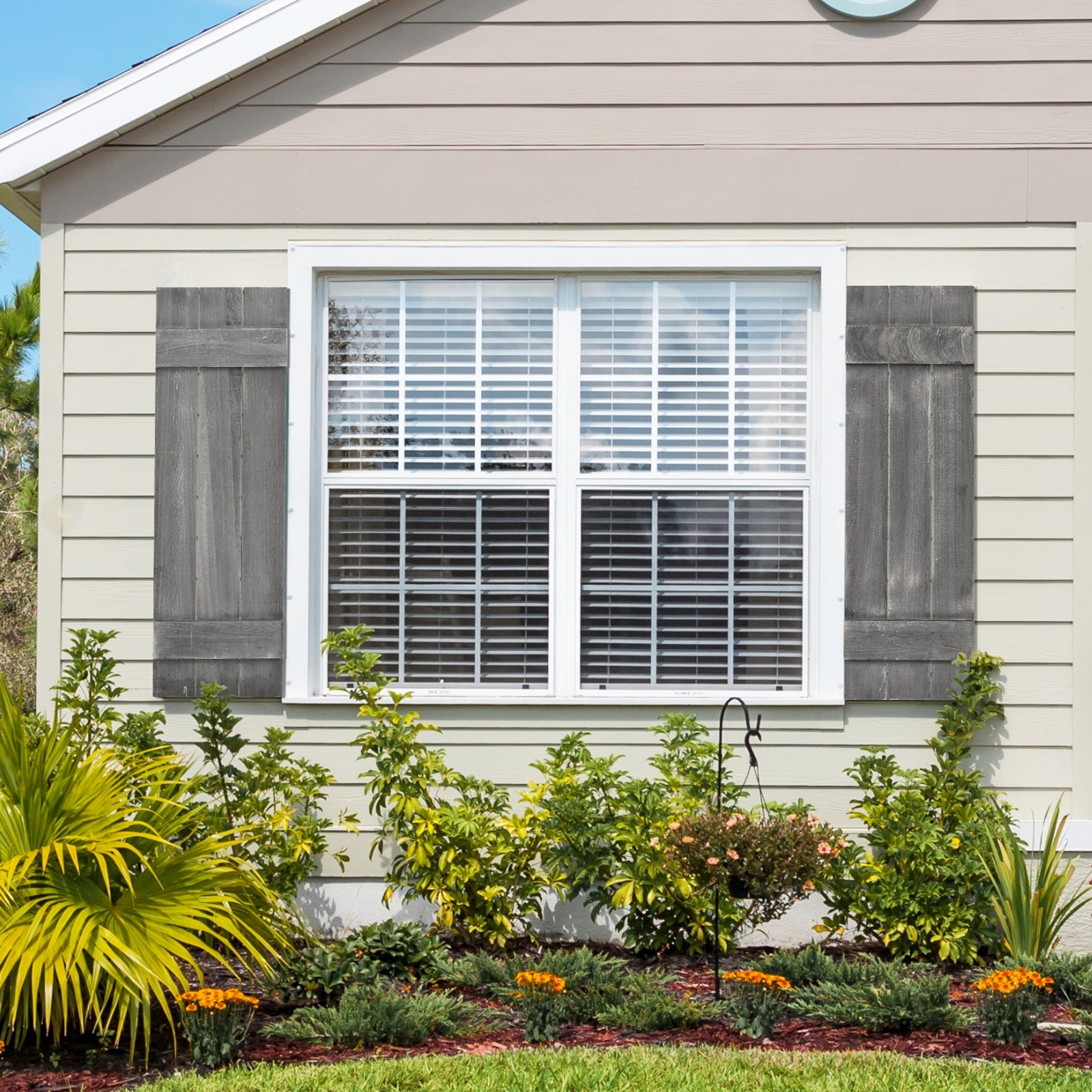 36 x 11 Inch Farmhouse Paulownia Wood Window Shutters, Set of 2, Dark Gray Decorative Accessories at Gallery Canada