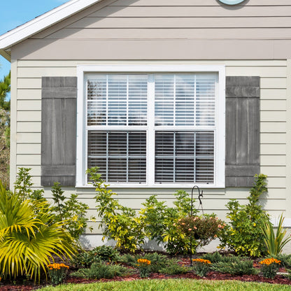 36 x 11 Inch Farmhouse Paulownia Wood Window Shutters, Set of 2, Dark Gray Decorative Accessories at Gallery Canada