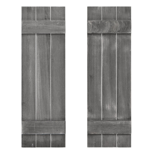 36 x 11 Inch Farmhouse Paulownia Wood Window Shutters, Set of 2, Dark Gray Decorative Accessories Dark Gray at Gallery Canada