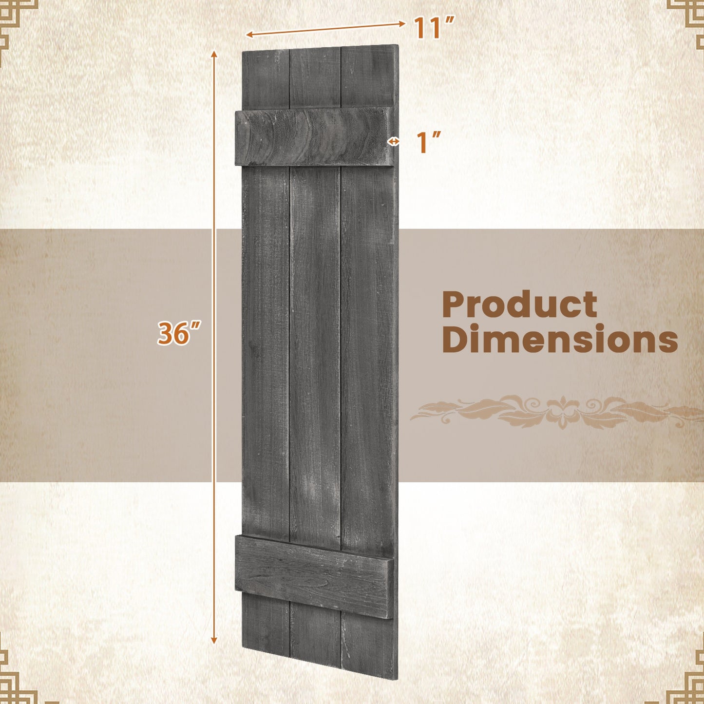 36 x 11 Inch Farmhouse Paulownia Wood Window Shutters, Set of 2, Dark Gray Decorative Accessories at Gallery Canada