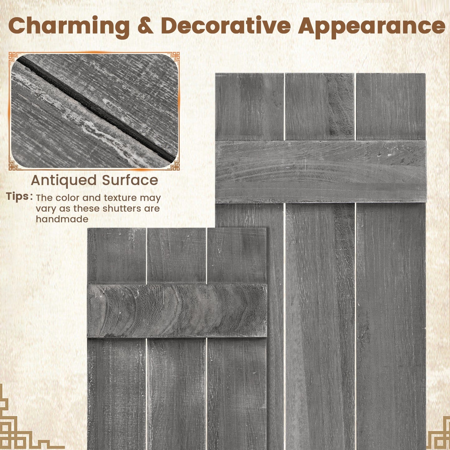 36 x 11 Inch Farmhouse Paulownia Wood Window Shutters, Set of 2, Dark Gray Decorative Accessories at Gallery Canada