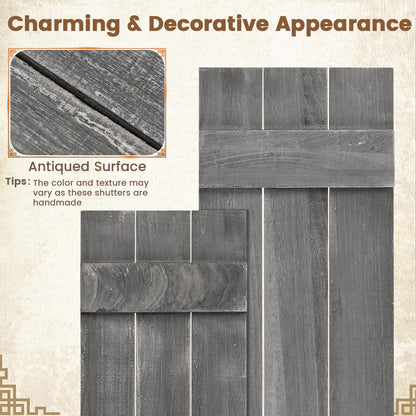 36 x 11 Inch Farmhouse Paulownia Wood Window Shutters, Set of 2, Dark Gray Decorative Accessories at Gallery Canada