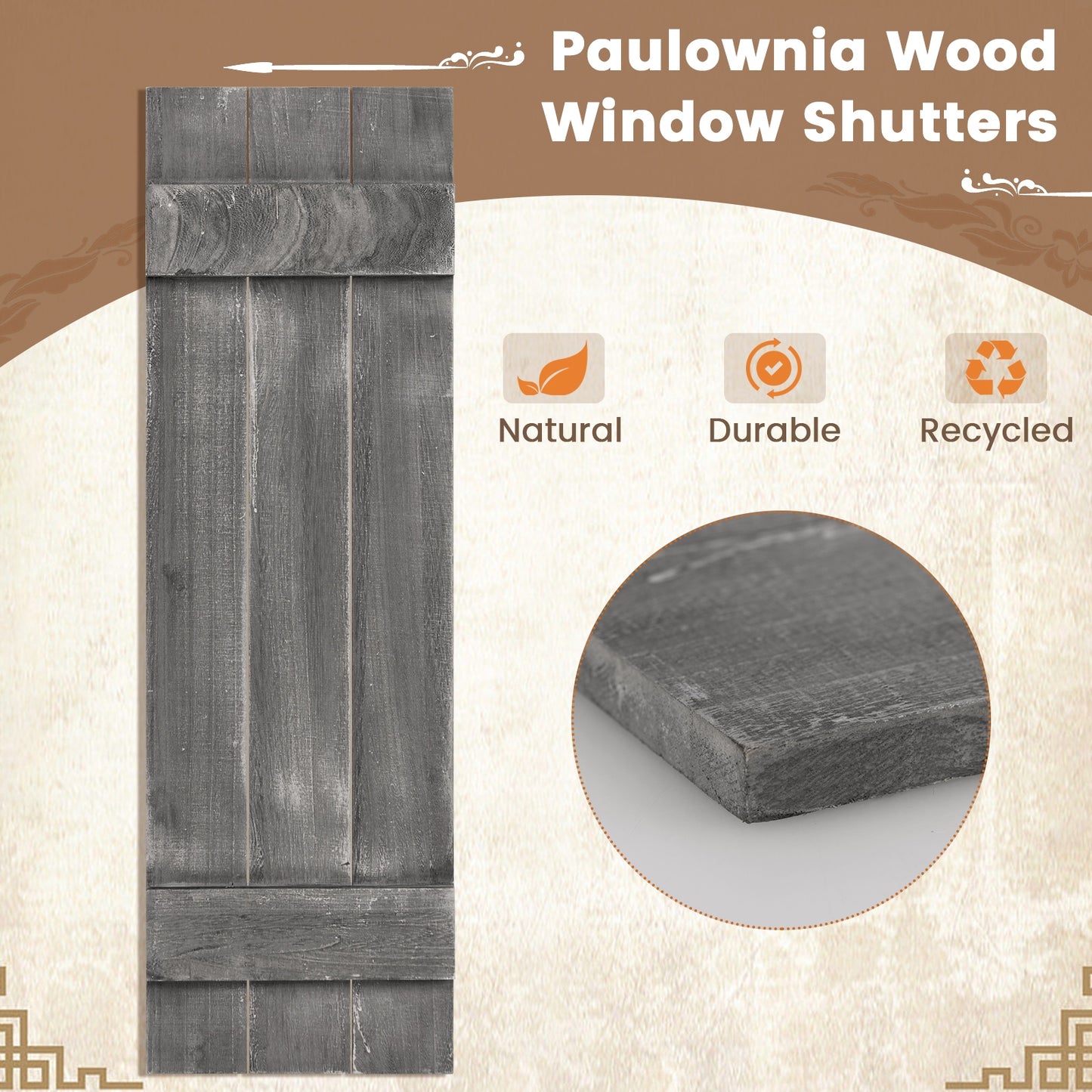 36 x 11 Inch Farmhouse Paulownia Wood Window Shutters, Set of 2, Dark Gray Decorative Accessories at Gallery Canada