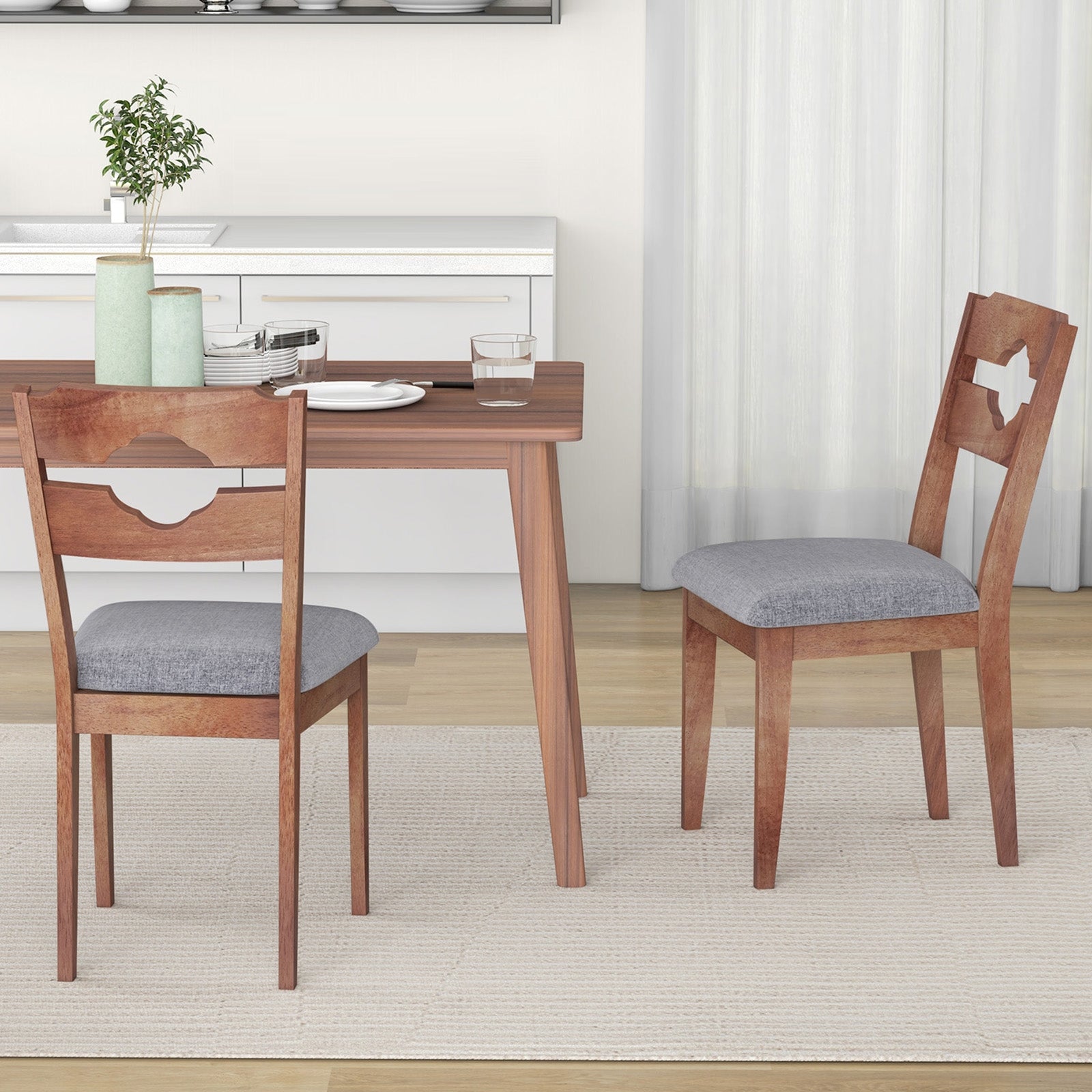 Fabric Upholstered Dining Chairs, Set of 2, Padded Seat High Back, Gray Dining Chairs at Gallery Canada