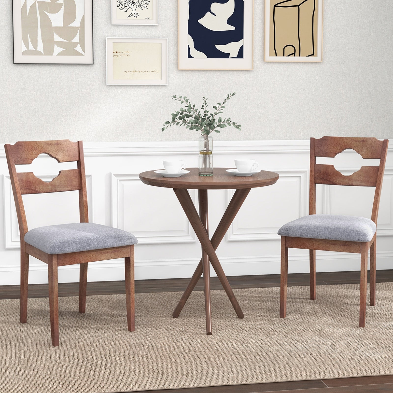 Fabric Upholstered Dining Chairs, Set of 2, Padded Seat High Back, Gray Dining Chairs at Gallery Canada