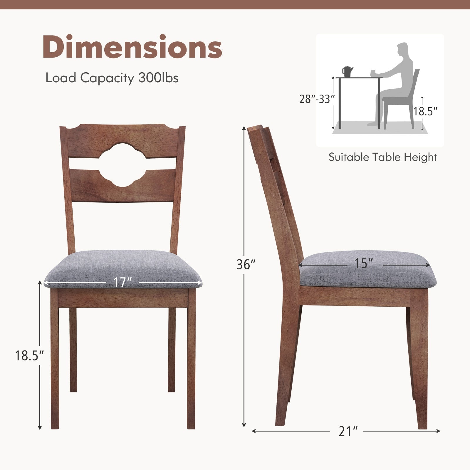 Fabric Upholstered Dining Chairs, Set of 2, Padded Seat High Back, Gray Dining Chairs at Gallery Canada