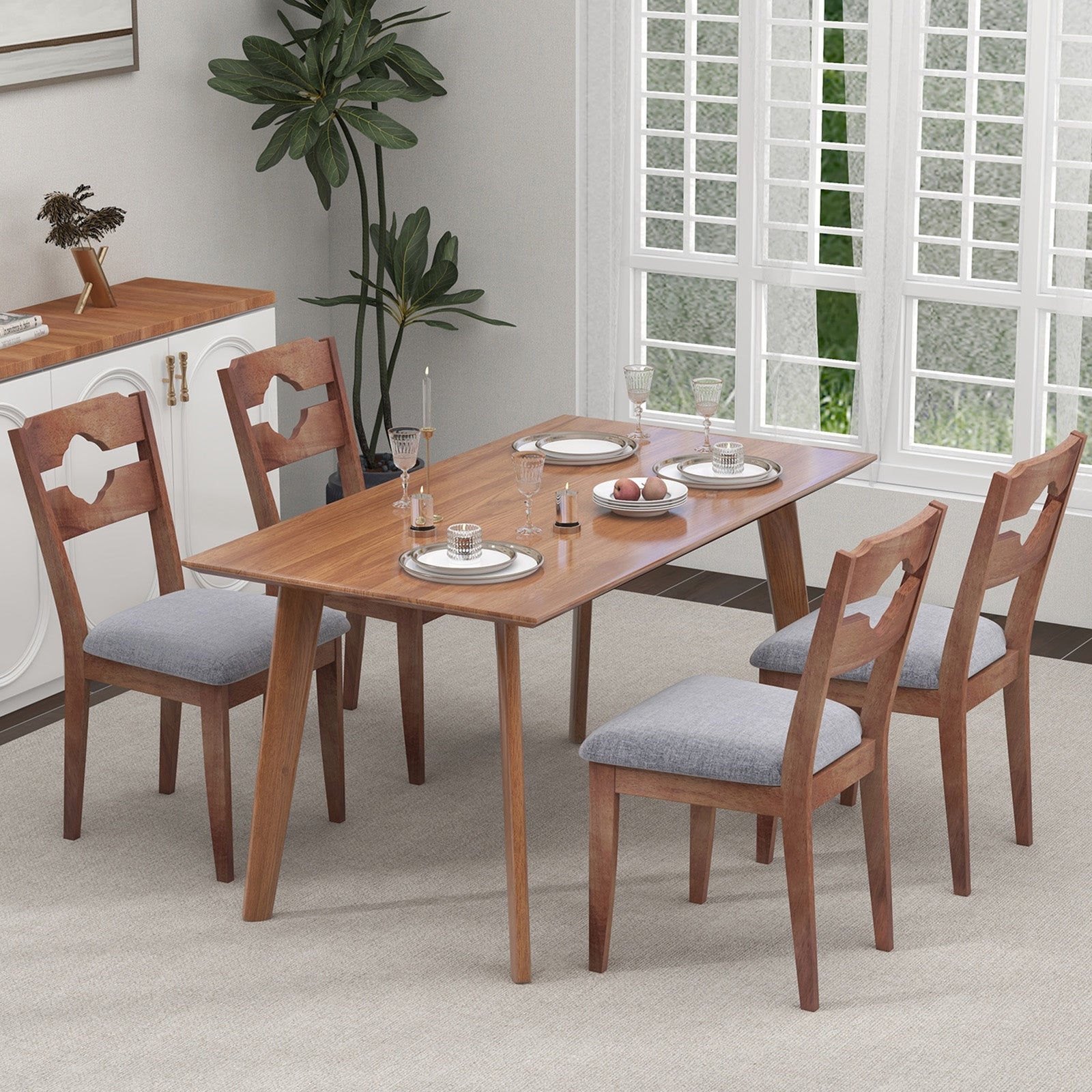 Fabric Upholstered Dining Chairs, Set of 2, Padded Seat High Back, Gray Dining Chairs at Gallery Canada