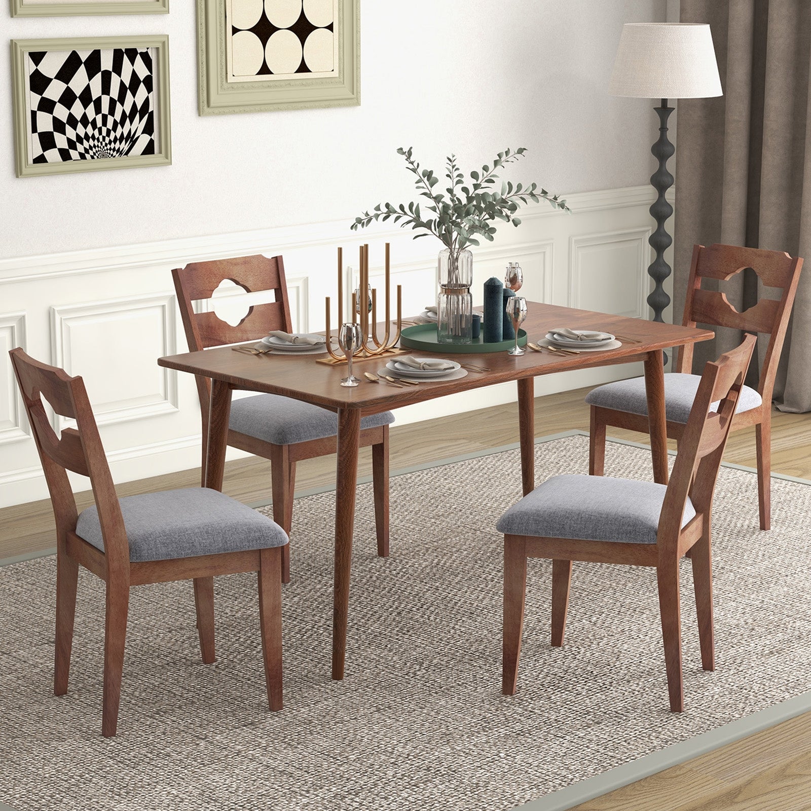 Fabric Upholstered Dining Chairs, Set of 2, Padded Seat High Back, Gray Dining Chairs at Gallery Canada