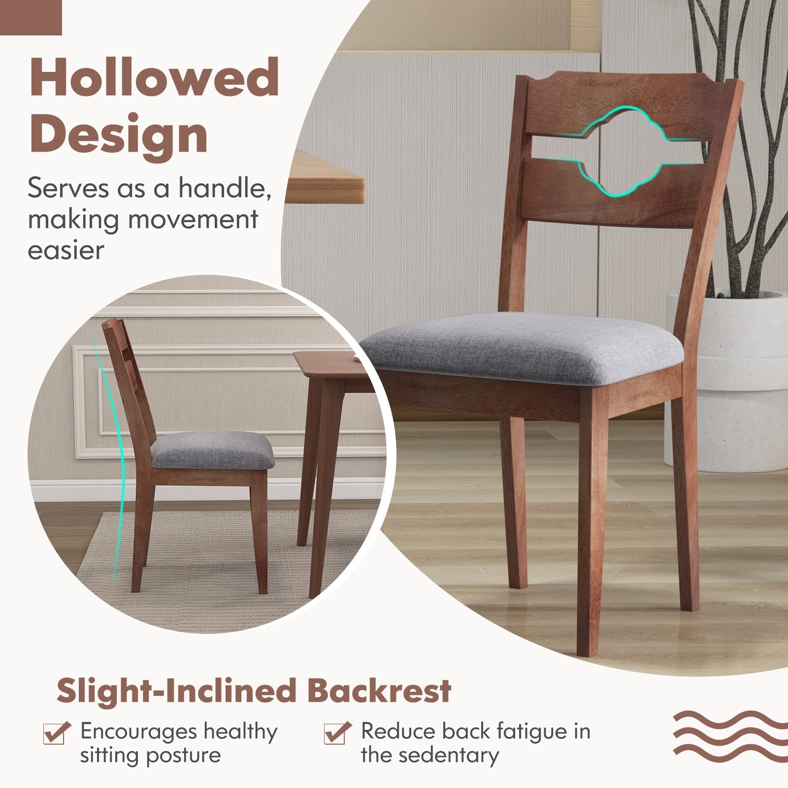 Fabric Upholstered Dining Chairs, Set of 2, Padded Seat High Back, Gray Dining Chairs at Gallery Canada