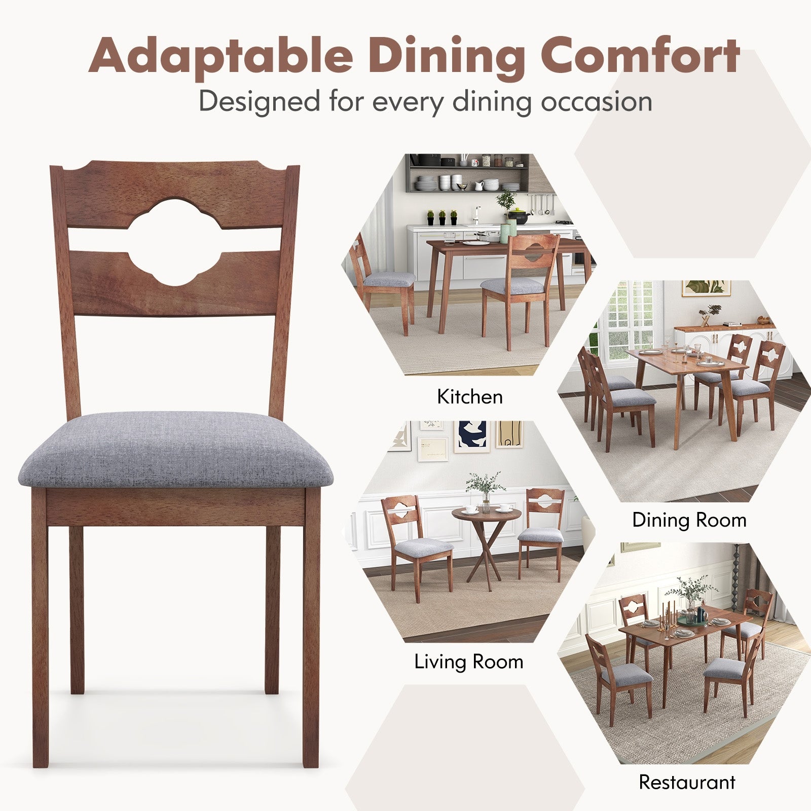 Fabric Upholstered Dining Chairs, Set of 2, Padded Seat High Back, Gray Dining Chairs at Gallery Canada