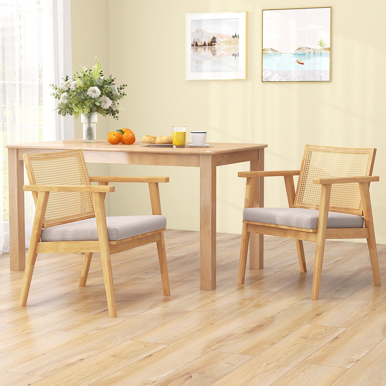 Mid Century Modern Accent Chairs Set Of 2, Natural Dining Chairs at Gallery Canada
