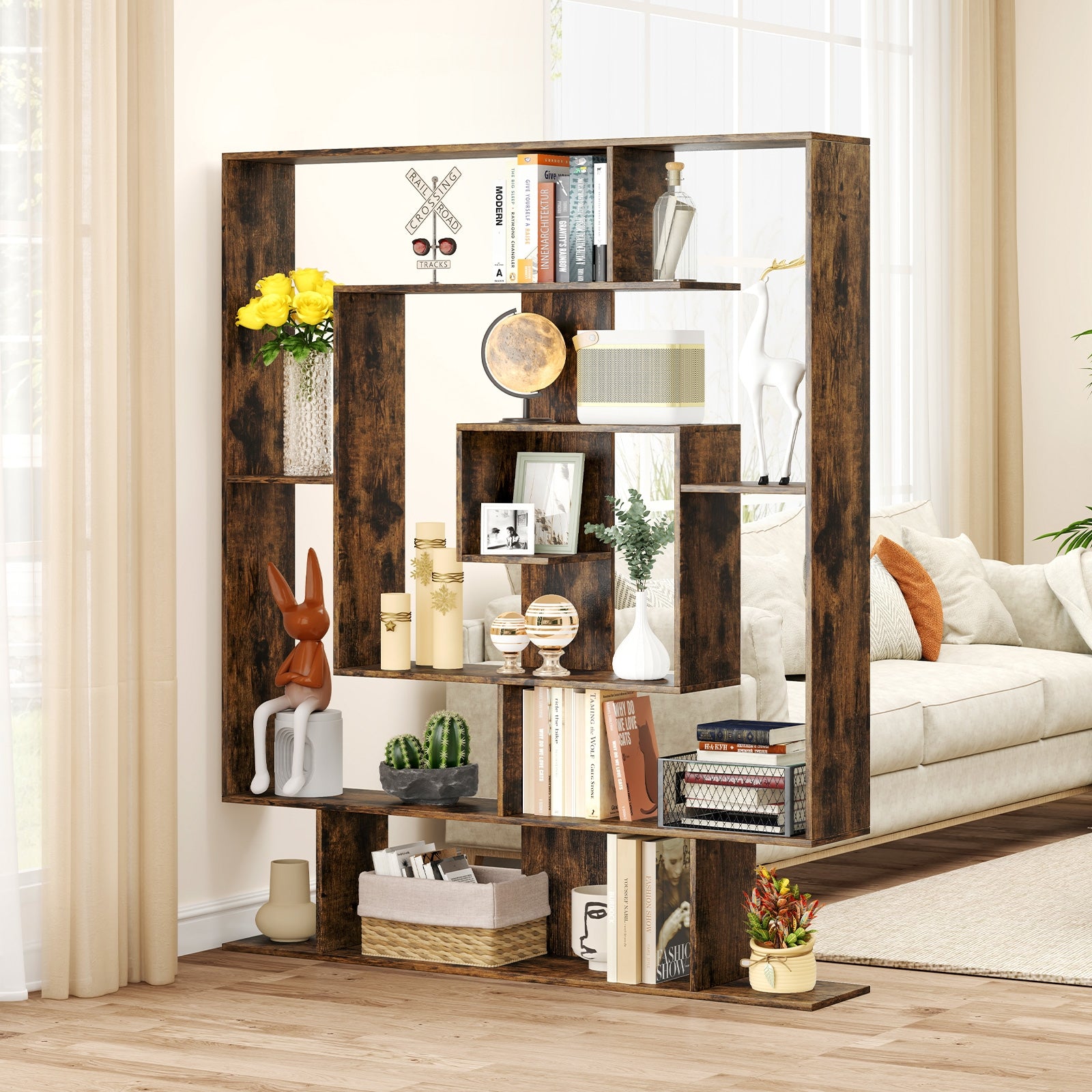 7-Tier Bookshelf Display Rack, Rustic Brown Bookcases at Gallery Canada