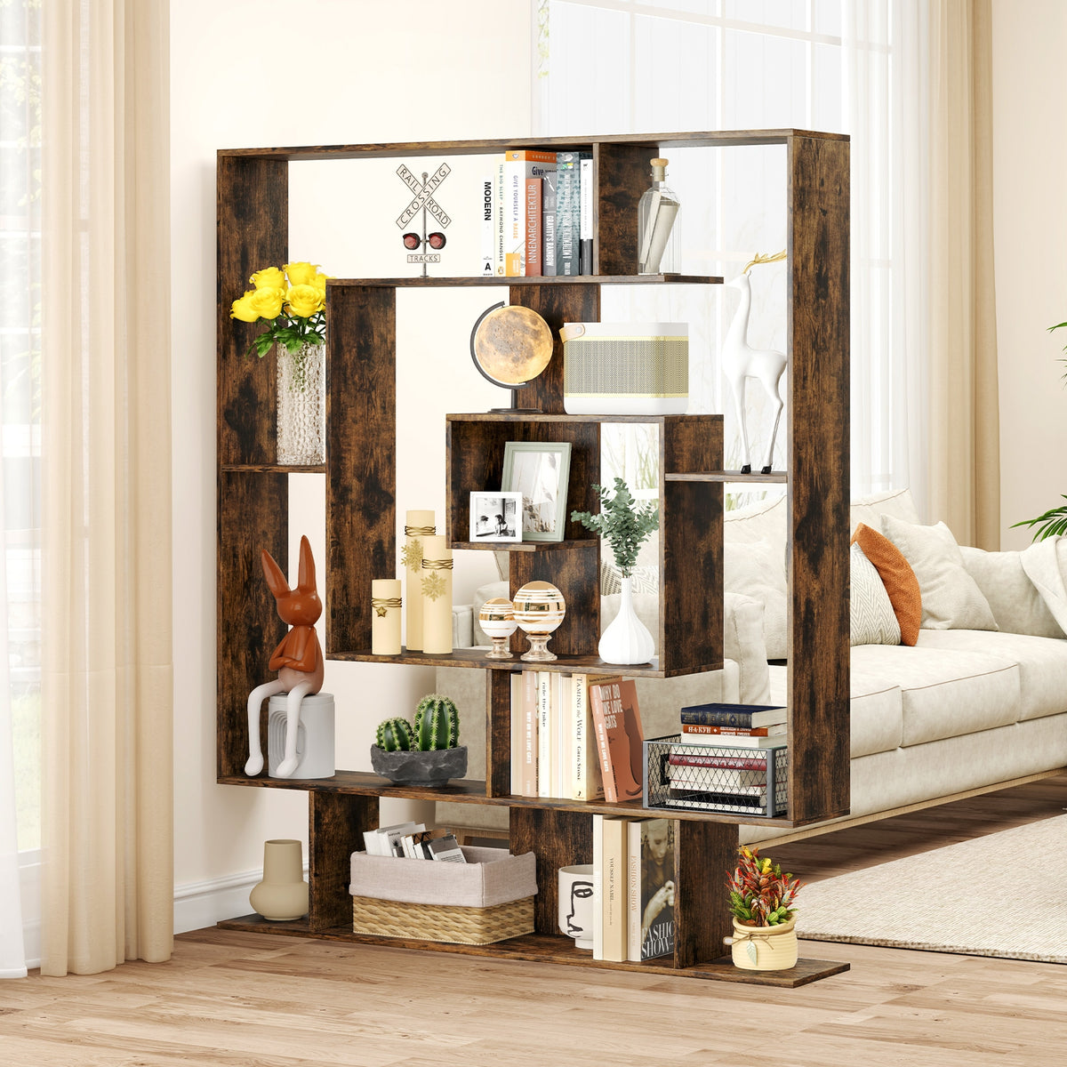 7-Tier Bookshelf Display Rack, Rustic Brown Bookcases at Gallery Canada