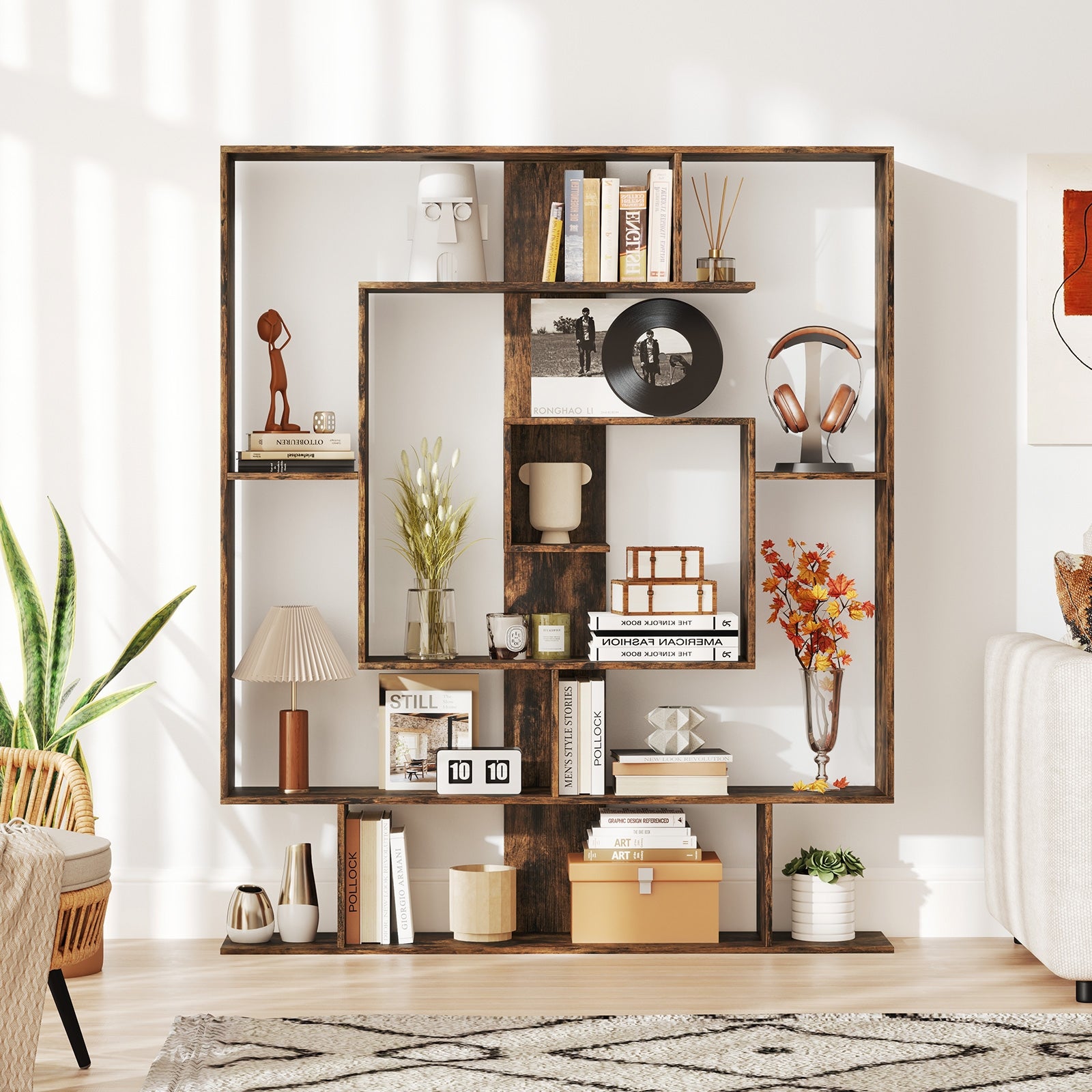 7-Tier Bookshelf Display Rack, Rustic Brown Bookcases at Gallery Canada