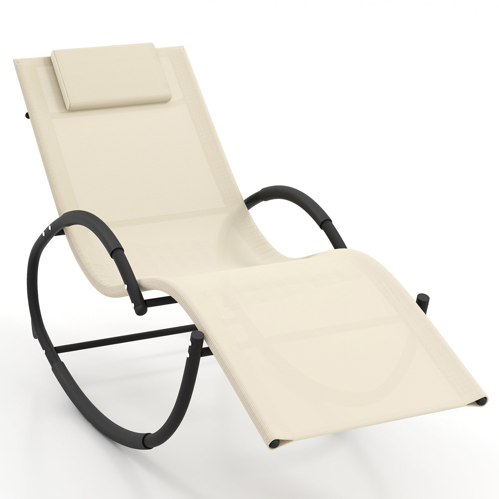 Outdoor Rocking Lounge Chair, Removable Headrest, Beige Patio Rocking Chairs & Gliders at Gallery Canada