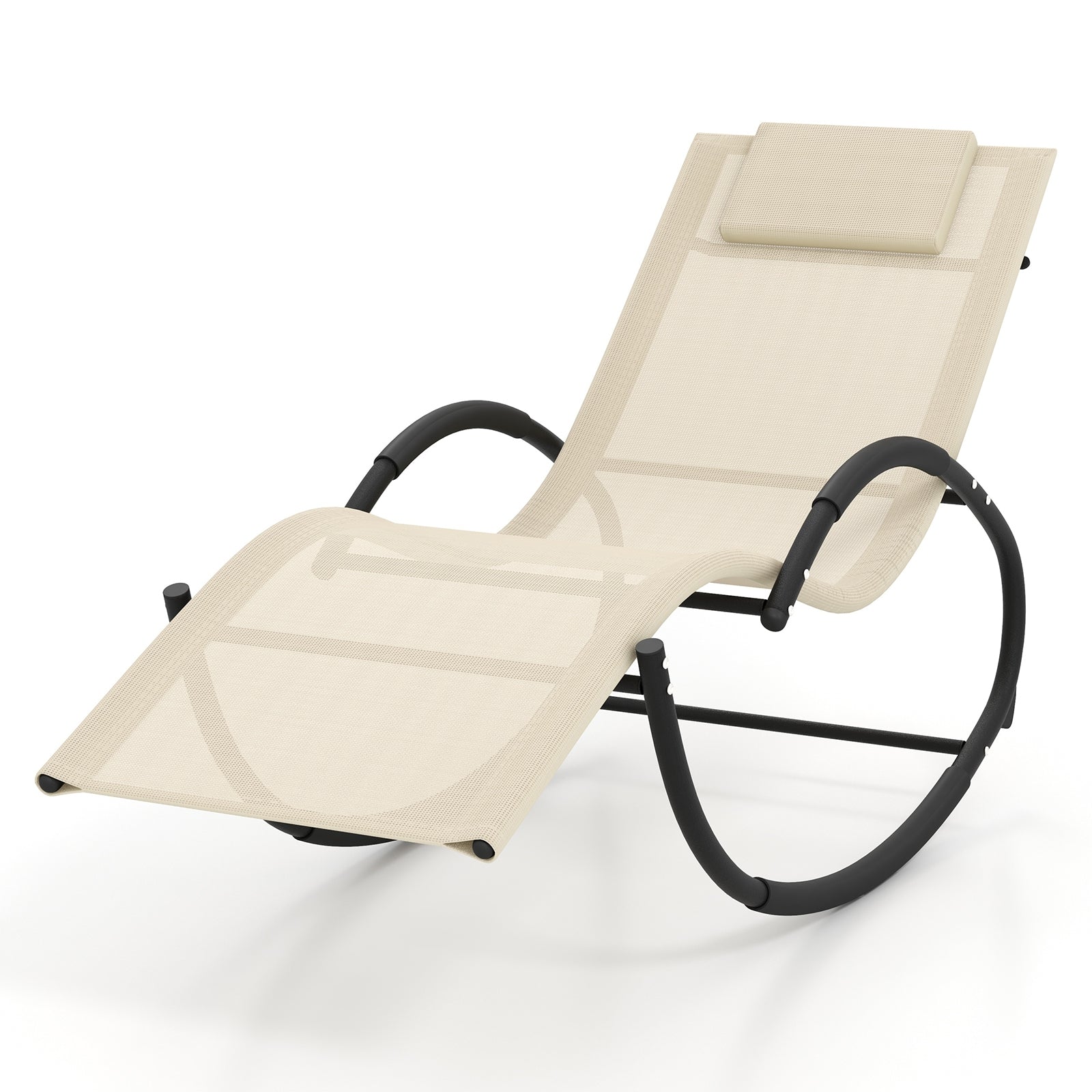 Outdoor Rocking Lounge Chair, Removable Headrest, Beige Patio Rocking Chairs & Gliders at Gallery Canada