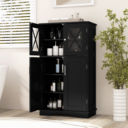 4 Door Freestanding Bathroom Floor Cabinet, Adjustable Shelves, Black Floor Cabinets at Gallery Canada