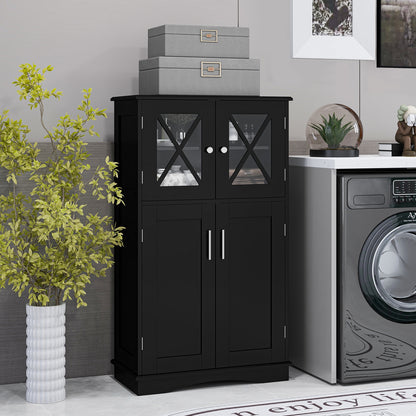 4 Door Freestanding Bathroom Floor Cabinet, Adjustable Shelves, Black Floor Cabinets at Gallery Canada