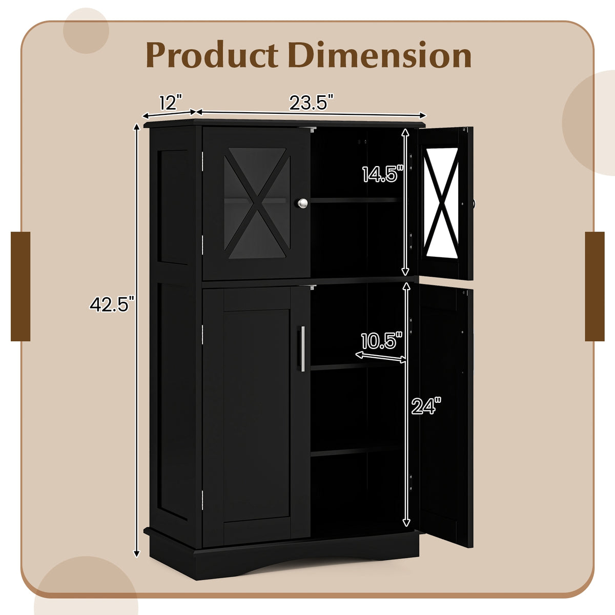 4 Door Freestanding Bathroom Floor Cabinet, Adjustable Shelves, Black Floor Cabinets at Gallery Canada