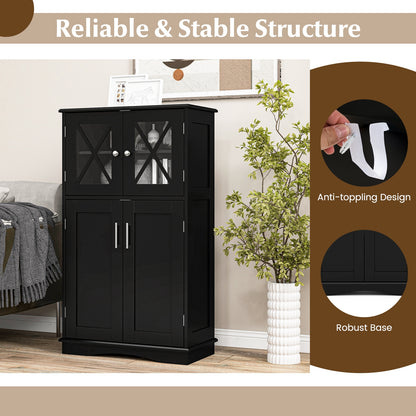 4 Door Freestanding Bathroom Floor Cabinet, Adjustable Shelves, Black Floor Cabinets at Gallery Canada
