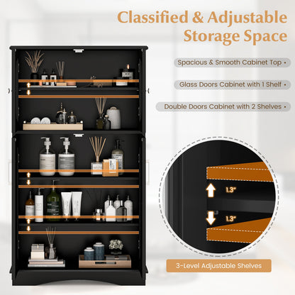4 Door Freestanding Bathroom Floor Cabinet, Adjustable Shelves, Black Floor Cabinets at Gallery Canada