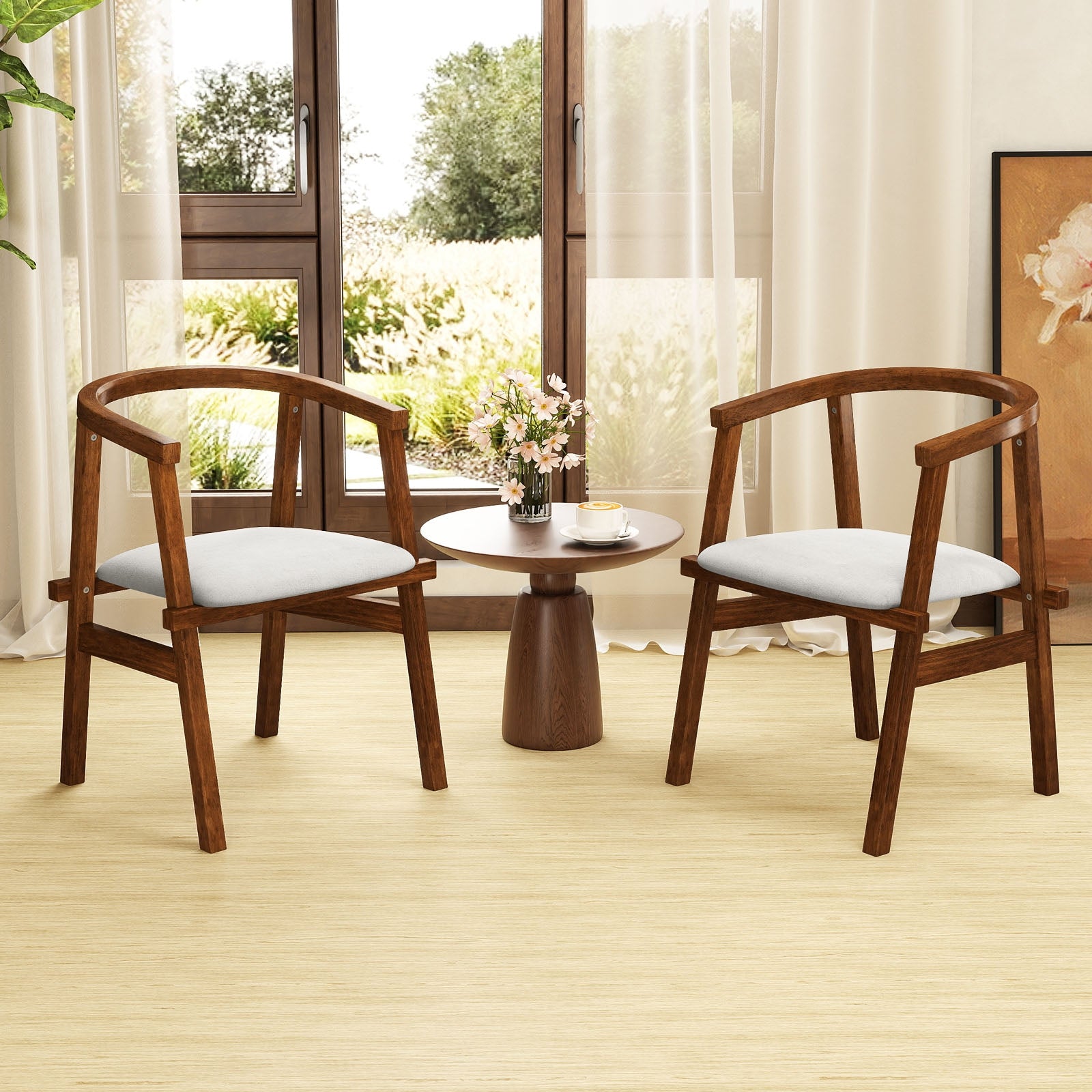 Set Of 2 Solid Rubber Wood Dining Chairs, Wrap-Around Armrest, Walnut Dining Chairs at Gallery Canada