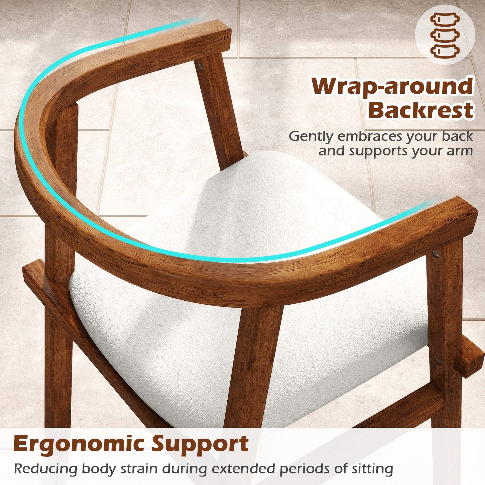 Set Of 2 Solid Rubber Wood Dining Chairs, Wrap-Around Armrest, Walnut Dining Chairs at Gallery Canada