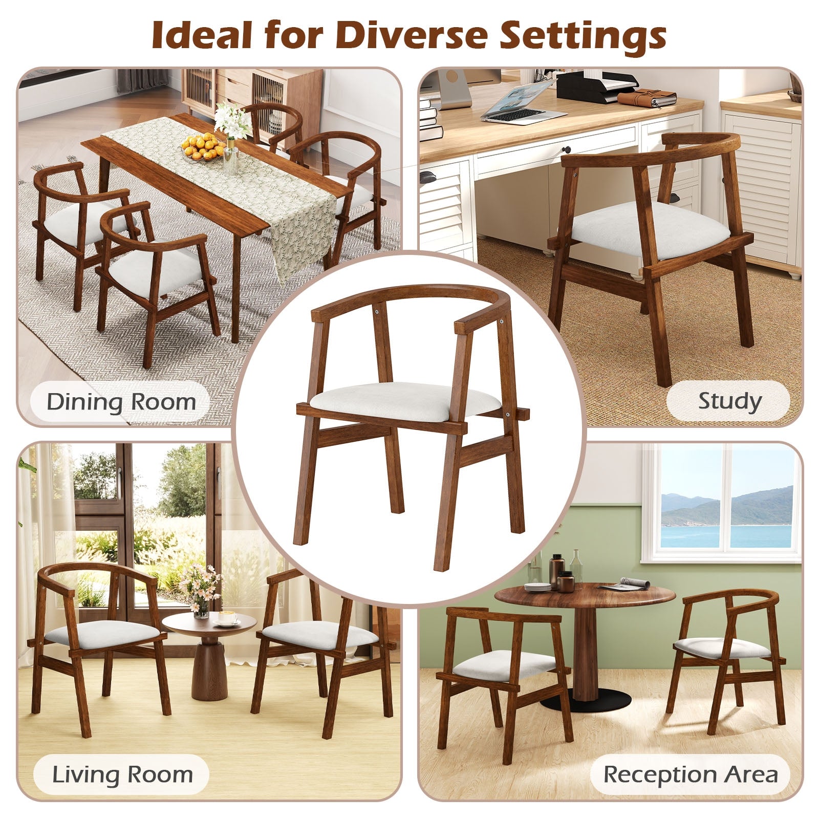 Set Of 2 Solid Rubber Wood Dining Chairs, Wrap-Around Armrest, Walnut Dining Chairs at Gallery Canada
