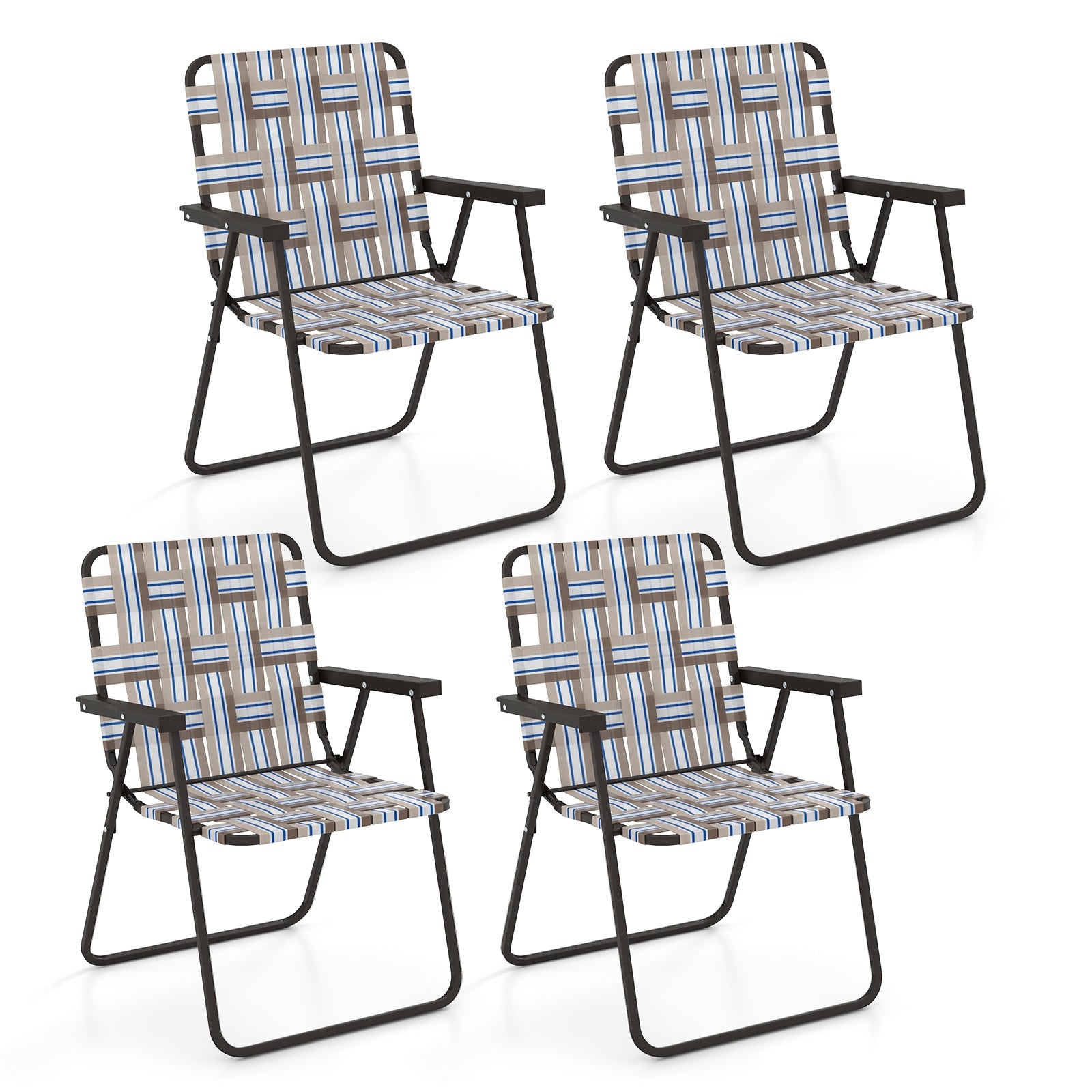 4 Pieces Folding Beach Chair, Camping Lawn Webbing Chair, Coffee Beach & Lawn Chairs Coffee at Gallery Canada