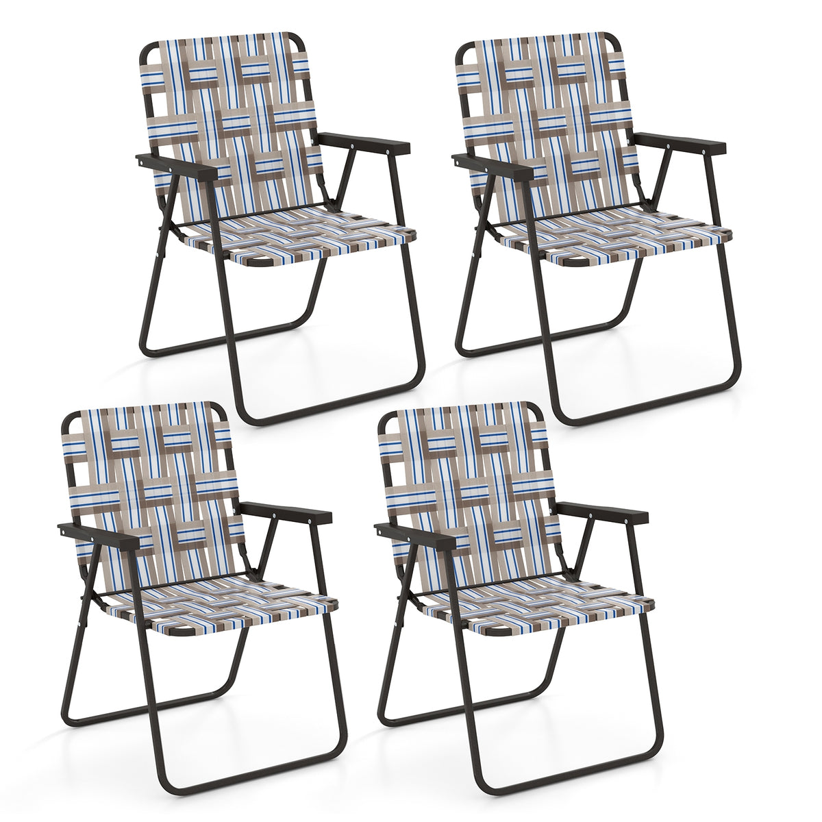 4 Pieces Folding Beach Chair, Camping Lawn Webbing Chair, Coffee Beach & Lawn Chairs Coffee at Gallery Canada