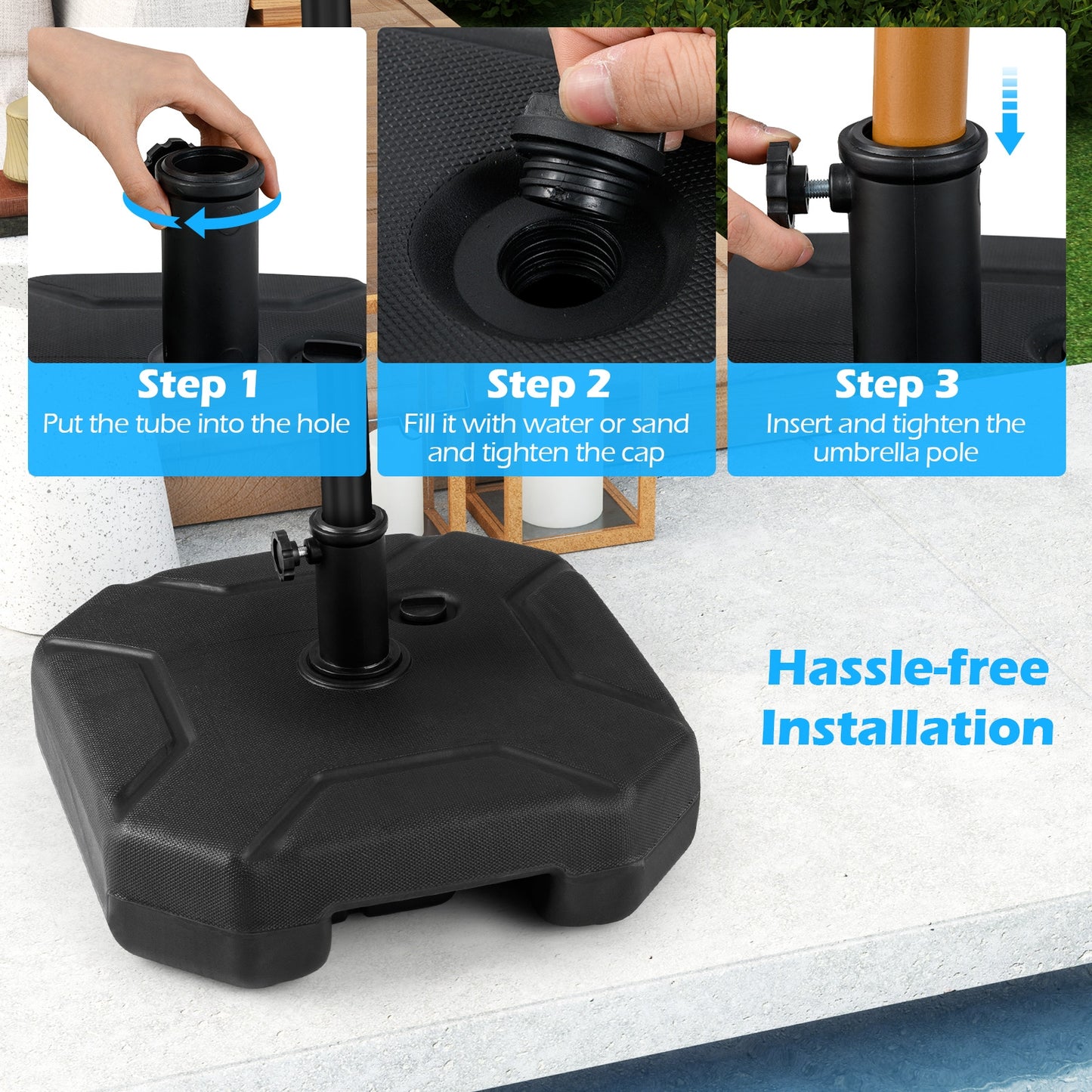 17 Inch 88 LBS Heavy-Duty Fillable Umbrella Base, Black Outdoor Umbrella Bases at Gallery Canada