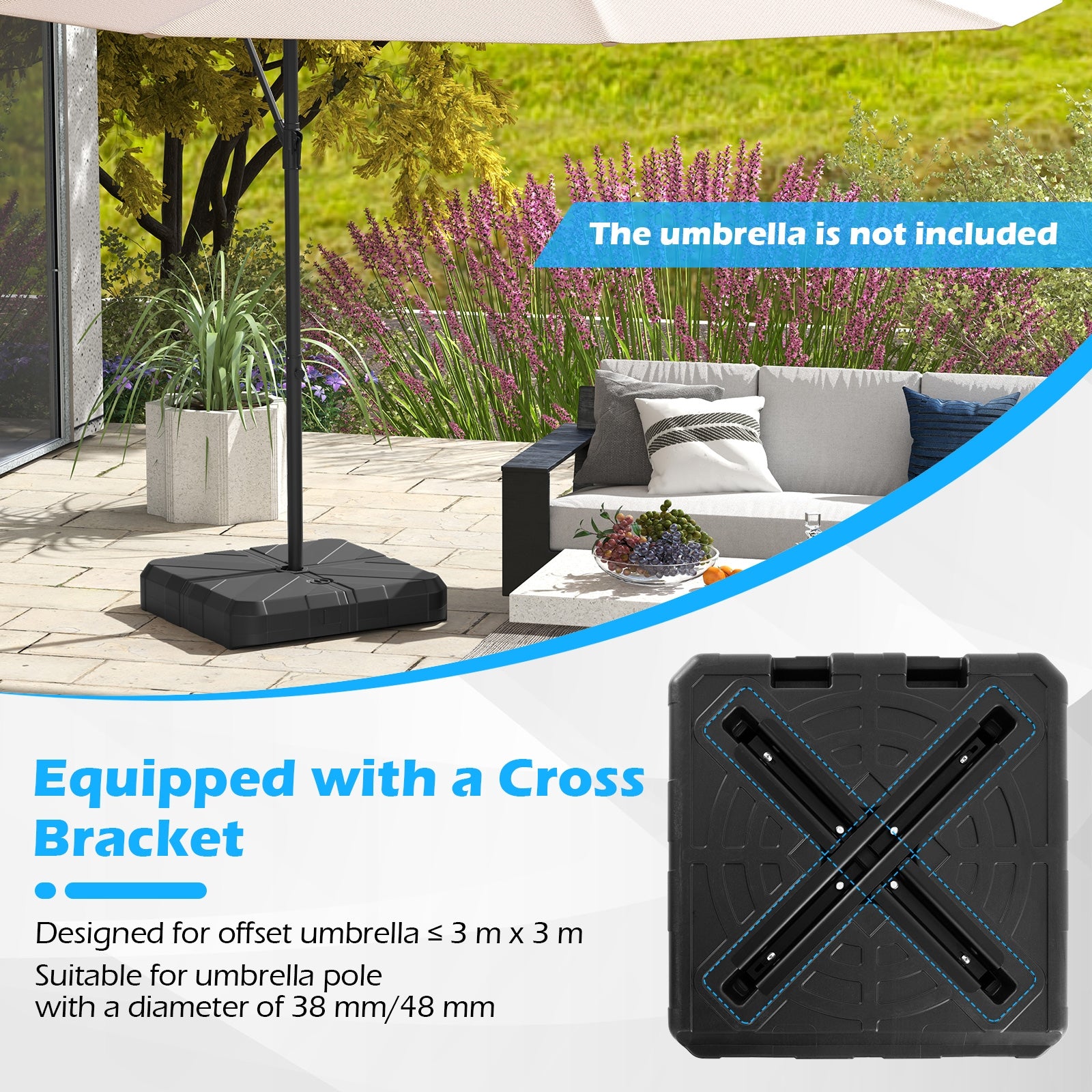 Weighted Offset Umbrella Base, Cross Bracket, Cut-Out Handles, Black Outdoor Umbrella Bases at Gallery Canada